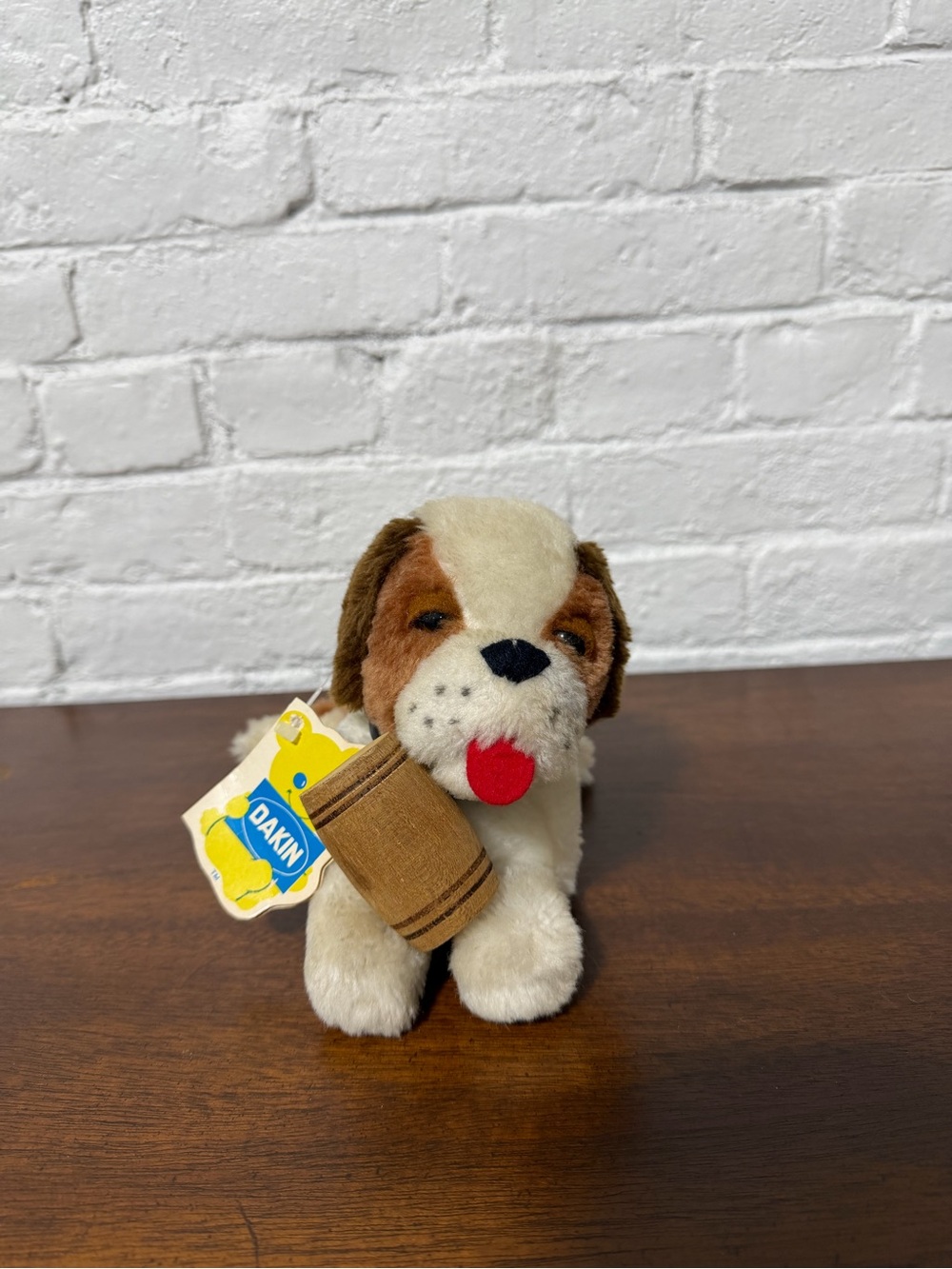 Dakini Brown, White & Red Plush Puppy with Barrel Toy